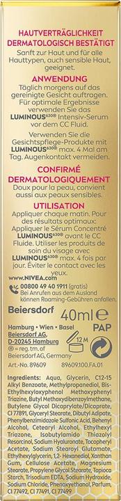 Valori nutrizionali e ingredienti NIVEA Cellular Luminous630 3-in-1 CC Fluid (Valore medio)