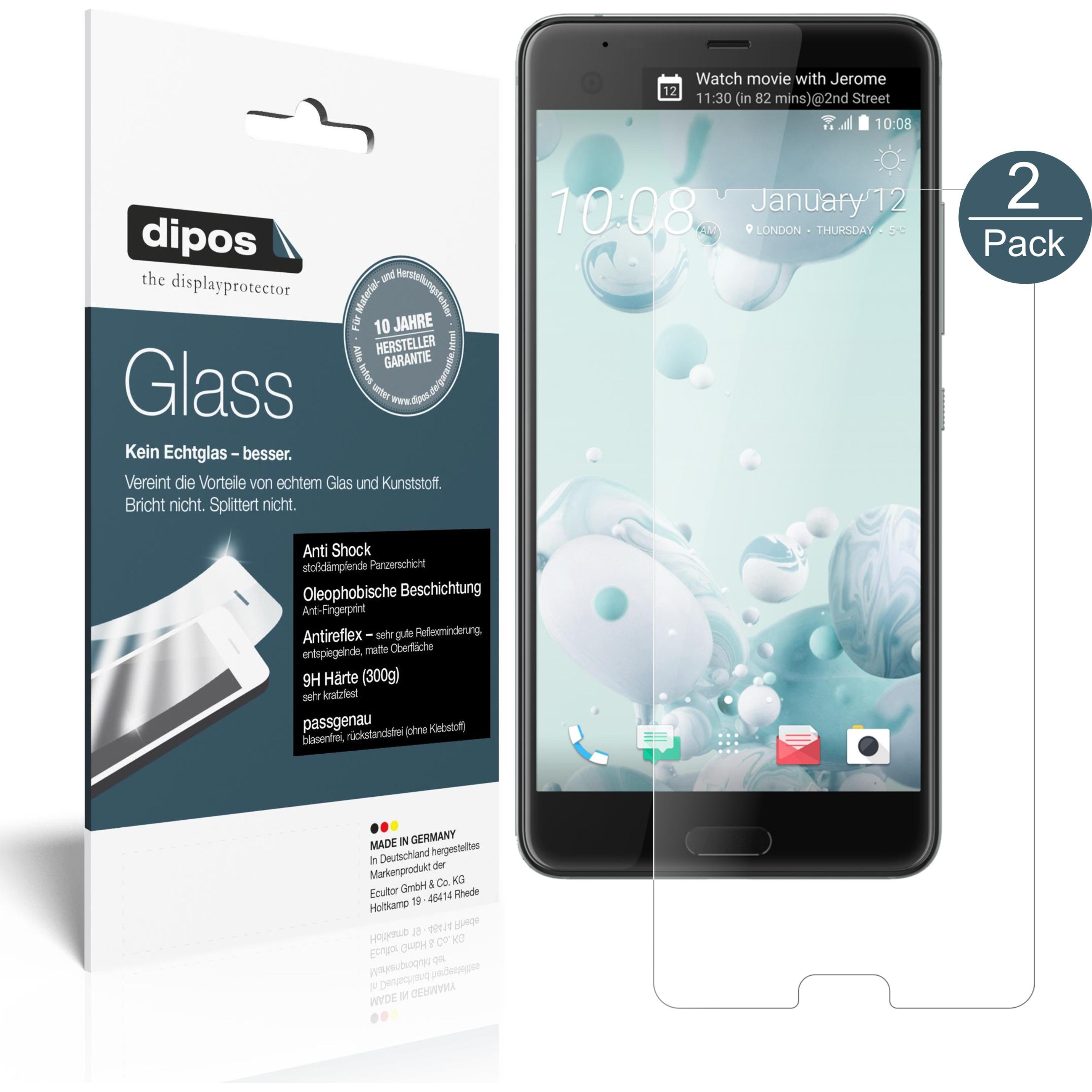 Dipos Displayschutz Anti-Shock (2 Stück, HTC U Ultra), Smartphone Schutzfolie, Transparent