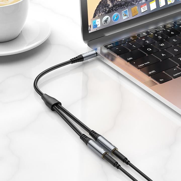 Produktbild Hoco 3.5mm to 2 x 3.5mm Audio Kabel UPA21-2, 0.25m, Schwarz (0.25 m, AUX Kabel)
