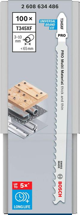 Image du produit Bosch Professional Zubehör Lame de scie sauteuse PRO Multi Material thick and thin T345XF, 132 mm, 100 pcs.