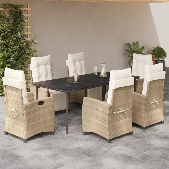 Produktbild VidaXL Gartenmöbel Essgruppe Gartengarnitur Sitzgruppe 7tlg. Beige Poly Rattan (200 cm)