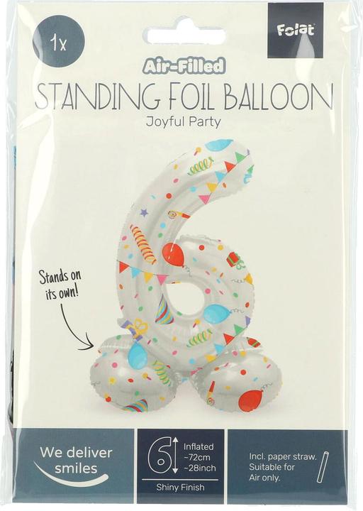 Produktbild Folat Stehender Folienballon Joyful Party Nummer 6 -72cm (1 x)