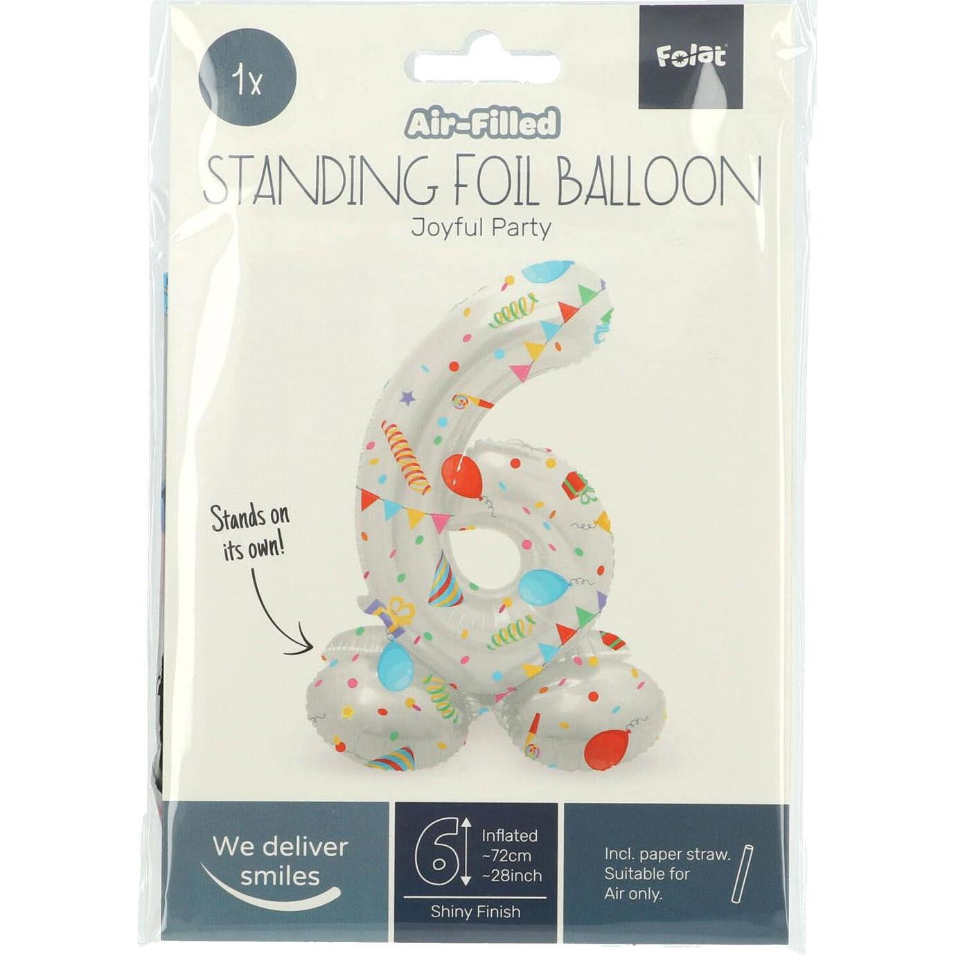 Thumbnail - Folat Stehender Folienballon Joyful Party Nummer 6 -72cm