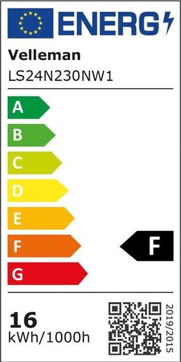 Energy Label Velleman FLEXIBLE LED STRIP - NEUTRAL WHITE - 300 LEDs - 5 m - 24 V (Neutral White, 500 cm, Indoor)