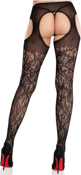 Actual product image Leg Avenue - Floral Lace Stockings With Garters United Black