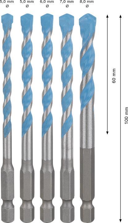 Produktbild Bosch Professional Zubehör EXPERT HEX-9 Multi Construction Bohrer-Set, 5,5/6/6/7/8 mm, 5-tlg. (5.5, 6, 7, 8)