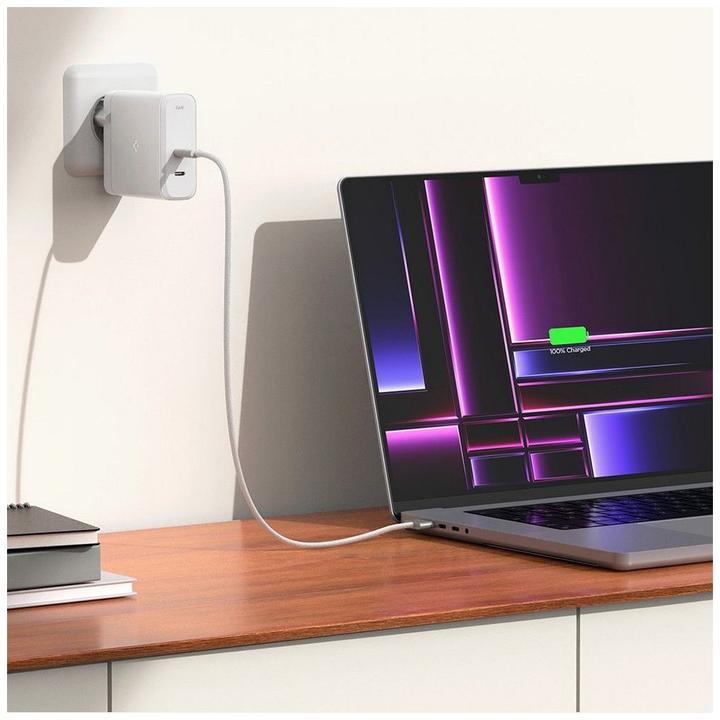 Actual product image Spigen ArcStation Pro Charger + USB-C 140-W Cable - White (140 W)