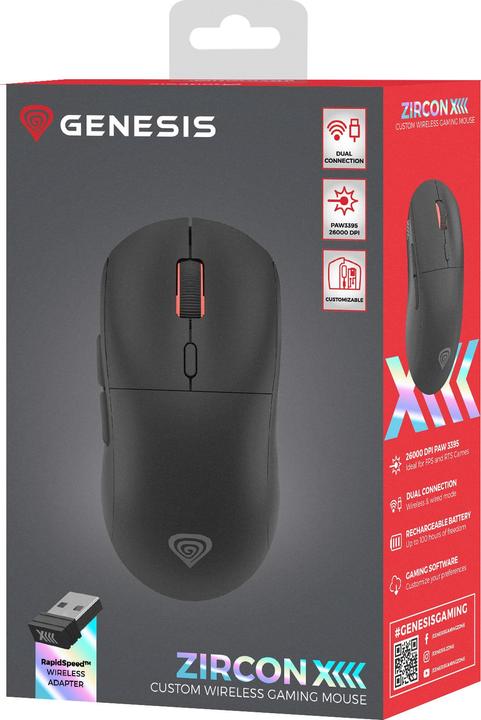 Produktbild Genesis Mysz Mysz Dla Graczy Zircon Xiii Custom Bezprzewodowa 26000dpi Czarna Gamingowa (Kabelgebunden, Kabellos)