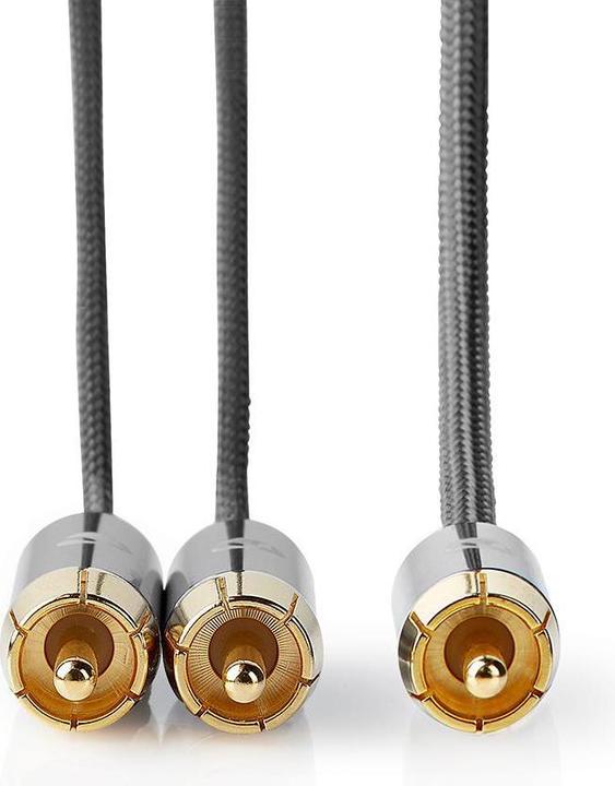 Image du produit Nedis Câble de subwoofer | RCA | 2x RCA mâles | Plaqué or | 3.00 m | rond | 4.5 mm | Gris / Gun Metal (3 m, RCA)