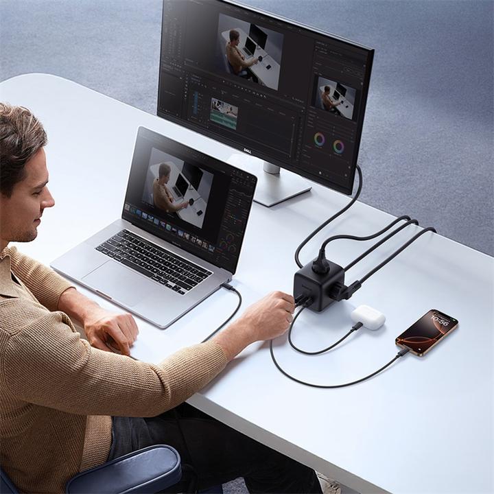 Produktbild Baseus EnerFill FA11 67W Steckdosenleiste, USB-A + USB-C Würfel + 3 x EU-Steckdose 1,5m - Schwarz (3 x, 1.50 m)