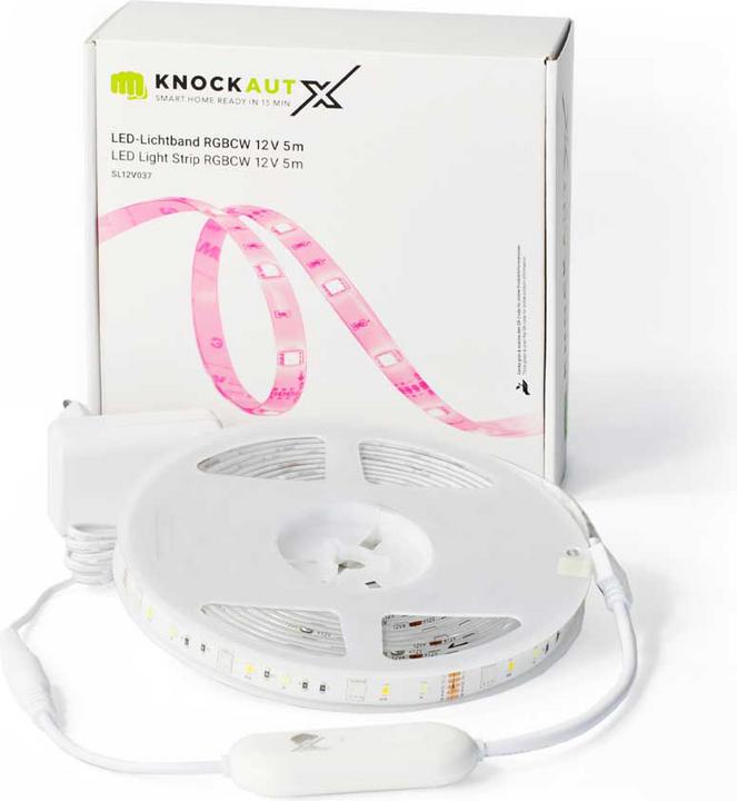 Image du produit KnockautX Bande lumineuse à LED RGBCW 12V | 5m (RGBW, Blanc neutre, Blanc froid, Blanc chaud, 500 cm, Intérieur, Extérieur)