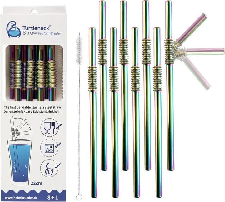 Produktbild Turtleneck Straw Biegbare Edelstahl Trinkhalme (8 x)