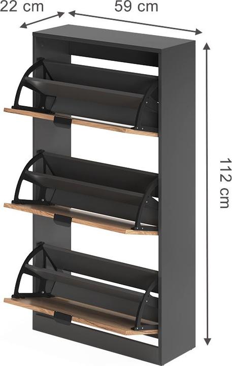 Produktbild Vicco Schuhkipper Gizmo, Goldkraft Eiche/Anthrazit, 59 x 112 cm mit 3 Fächern (22 x 59 x 112 cm)