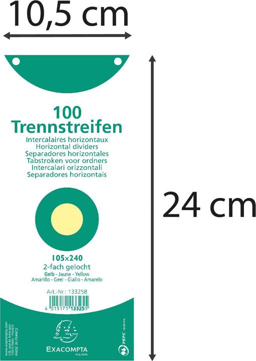 Image du produit Exacompta Bande de séparation 10.5 x 24 cm, 100 pcs - jaune