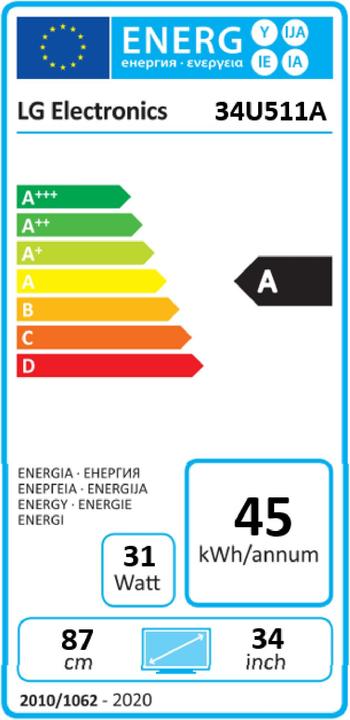 Label énergétique LG 34" 34U511A-B (2560 x 1080 pixels, 34")
