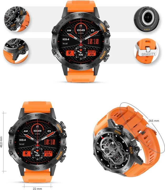 Produktbild Gravity SMARTWATCH MĘSKI GT9-4 - WYKONYWANIE POŁĄCZEŃ, CIŚNIENIOMIERZ (sg021d)