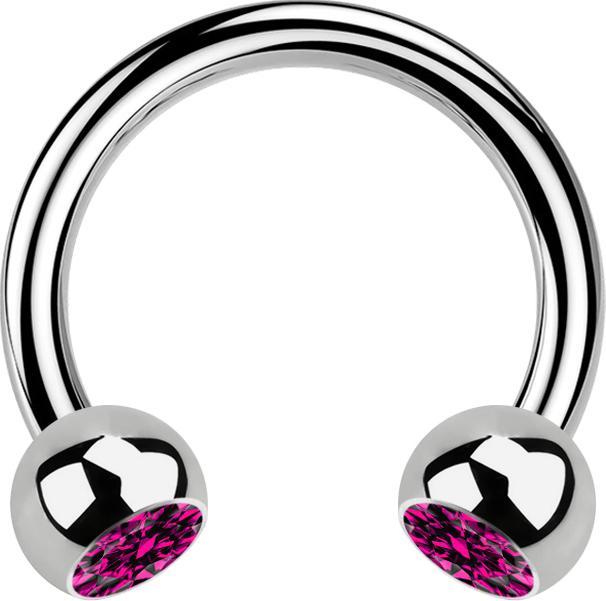 Produktbild Star Piercing Micro Circular Barbell silber mit zwei Kugeln Kristall fuchsia (Titan G23, ohne Messing)