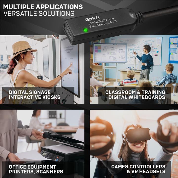 Produktbild Lindy 10m USB 3.0 Active Extension Type A to C (10 m, USB 3.2 Gen 1)