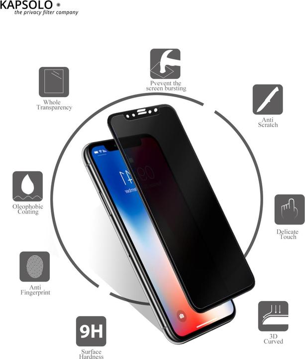 Image du produit Kapsolo Filtre anti-regard Verre d'écran - verre de protection de l'intimité entièrement trempé / Te (10 pièce(s), Apple iPhone 11 Pro Max, Apple iPhone XS Max)