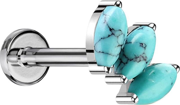 Produktbild Star Piercing Micro Labret Innengewinde silber drei Ovale Türkis Steine (ohne Messing, Mineralisch, Titan)