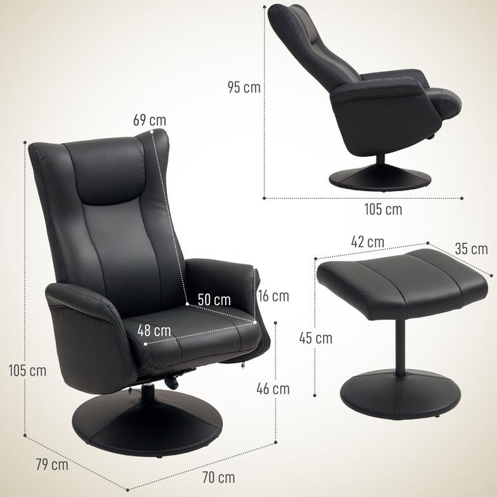 Produktbild Homcom Relaxsessel mit Hocker Kunstleder Schwarz