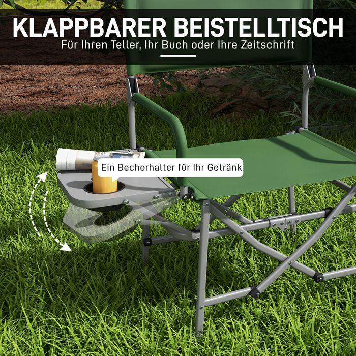 Produktbild Swisshandel24 Regiestuhl Faltbar Campingstuhl mit Seitentisch, Becherhalter, Klappstuhl mit Griff, Oxford, Grün