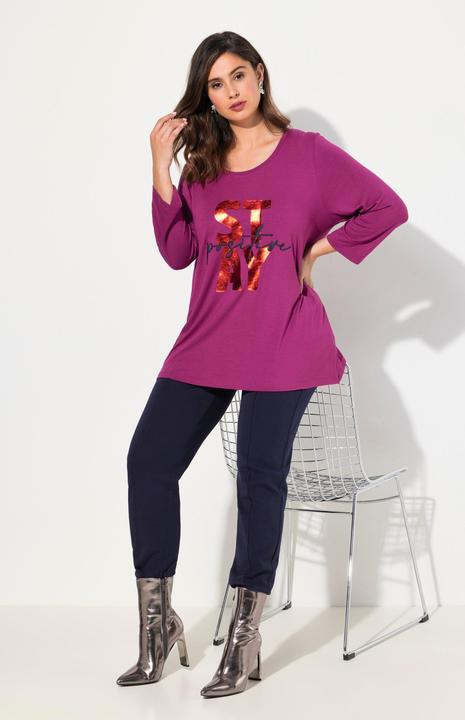 Immagine prodotto Ulla Popken Maglia con ricamo, scritta, scollo a girocollo e maniche a 3/4 (50, 52)