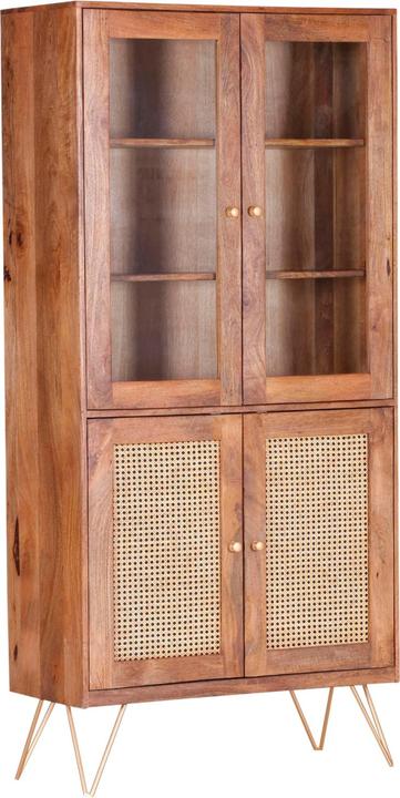 Vitrine, buffet haut, armoire de rangement, bibliothèque en verre vigo 85x35x170 cm bois massif de pin con681856