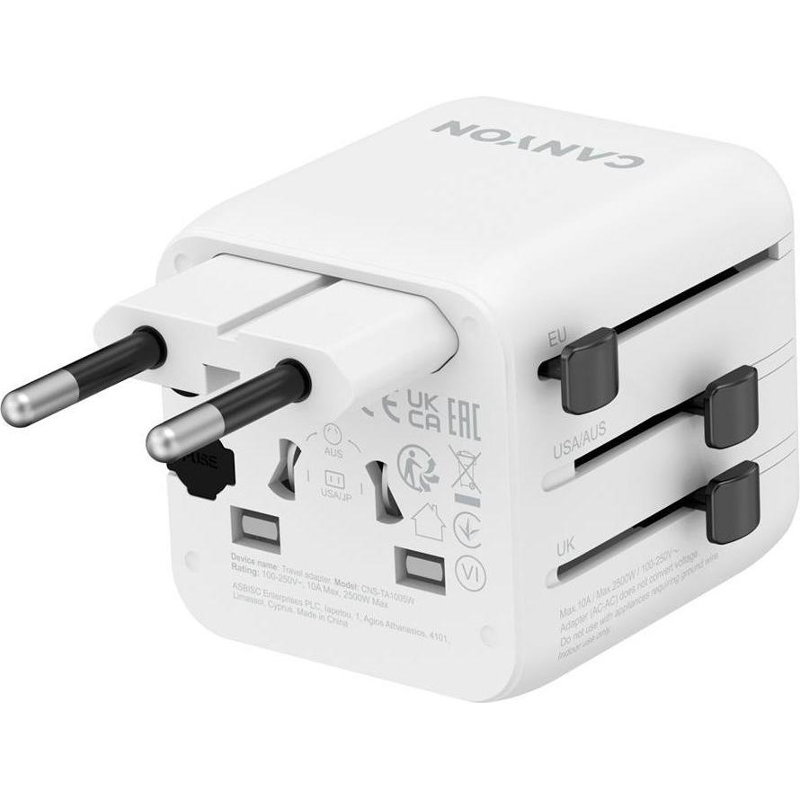 Canyon, Adattatore da viaggio, Travel Adapter OnTour One EU/UK/US/AUS White 5291485019310