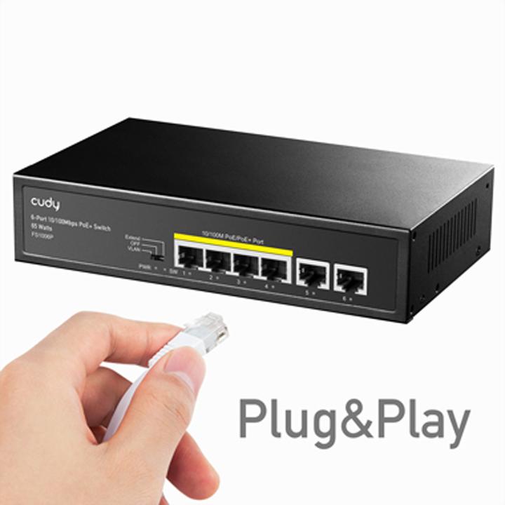 Productafbeelding Cudy FS1006P netwerkswitch Fast Ethernet (10/100) Power over Ethernet (PoE) Zwart (6 Havens)