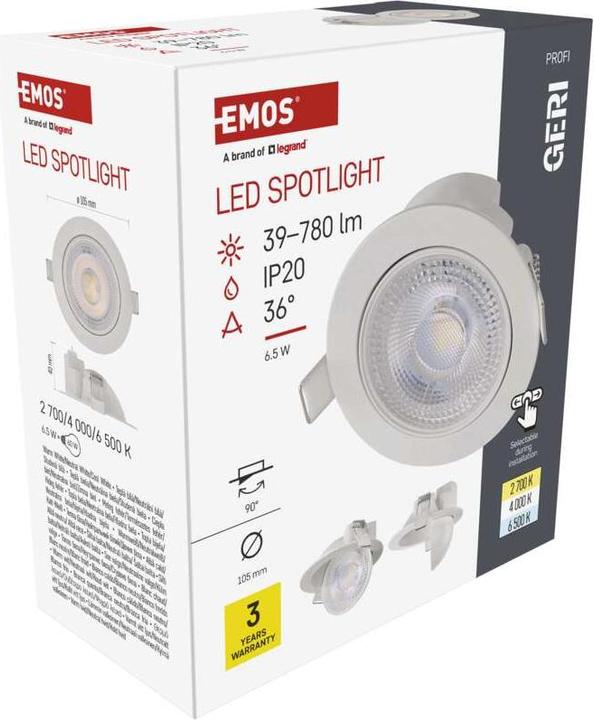 Produktbild Emos LED-Deckenspot GERI 6,5W 780LM IP20 CCT weiss (780 lm)