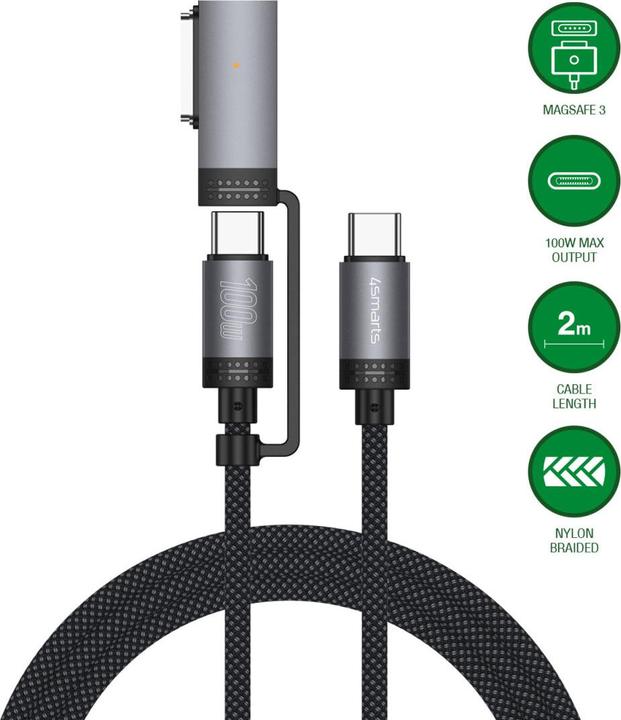 Actual product image 4smarts MagSafe 3 Adapter + USB-C Kabel (2 m, USB 3.2 Gen 1, 100 W)
