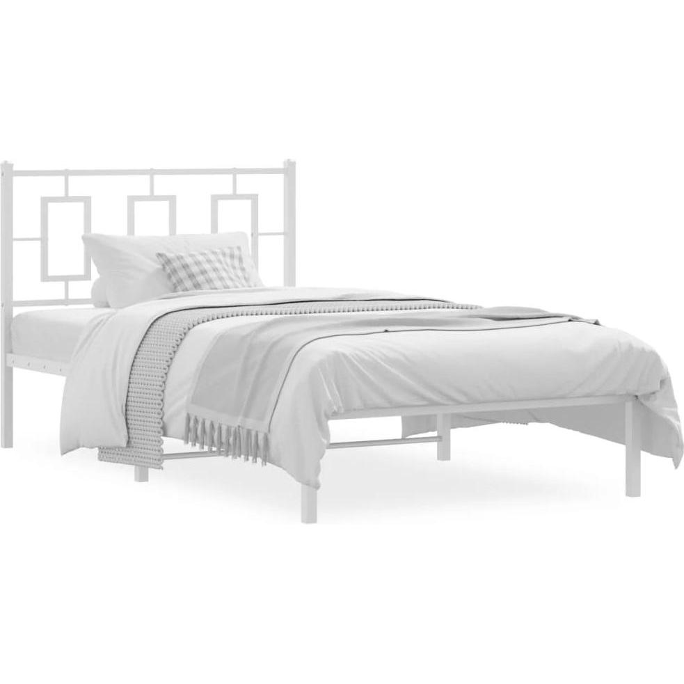 VidaXL, Bett, Bettgestell Kopfteil Metallbett Bett Einzelbett Lattenrost Weiss 100x190cm (100 x 190 cm)