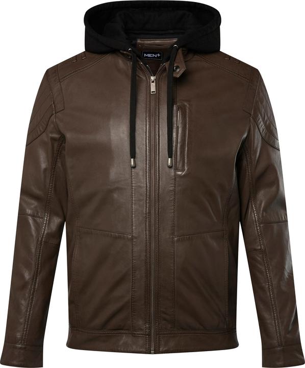 Produktbild Men+ Lederjacke, Leder, abnehmbare Jersey-Kapuze, Zipper, bis 7 XL (6XL)