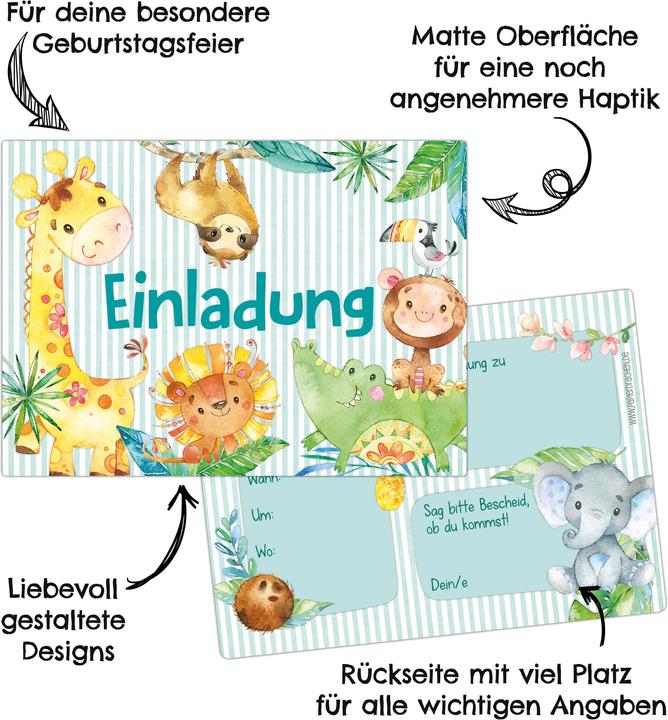Image du produit Papierdrachen 12 cartes d'invitation pour un anniversaire - Animaux d'Afrique (12 pcs)