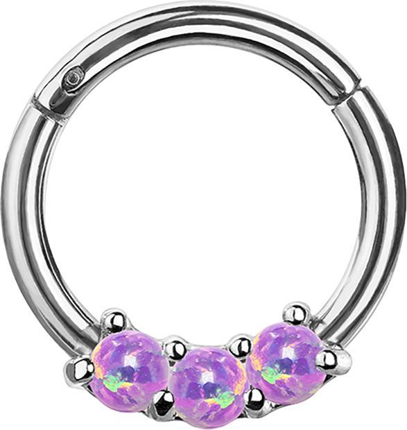 Produktbild Star Piercing Micro Segmentring klappbar silber drei Opal Kugeln violett (ohne Messing, Chirurgenstahl 316L)