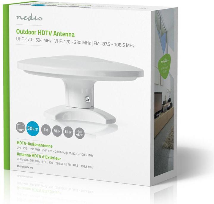Produktbild Nedis Aktive HDTV-Antenne Aktiv Verbindungstyp: F-Stecker FM/UHF/VHF Empfangsbereich: 0-50 km LTE700 (Zimmerantenne, 46 dB, DVB-T / -T2)