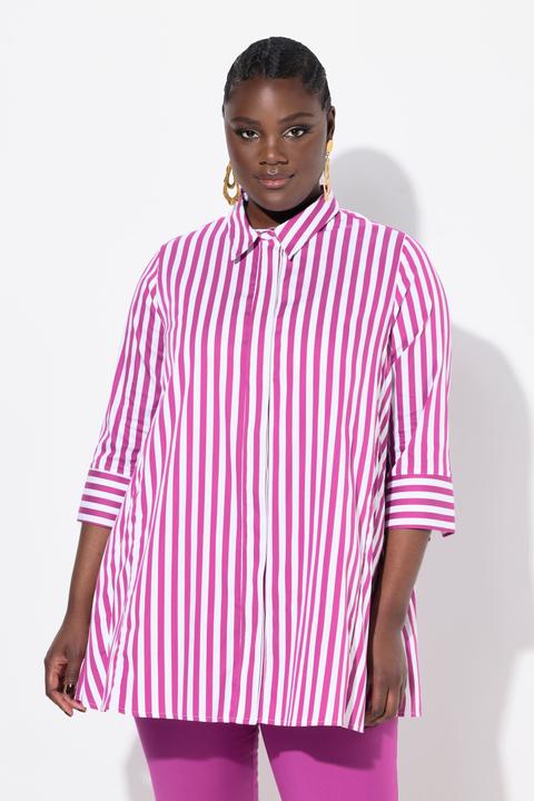 Produktbild Ulla Popken Bluse, Streifen, Godetfalten, Hemdkragen, 3/4-Arm (60)