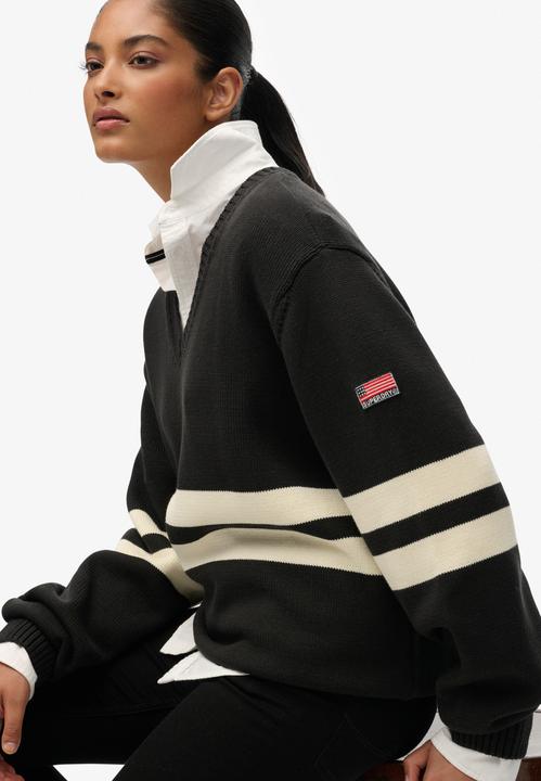 Produktbild Superdry Gestreifter V-Ausschnitt-Pullover für Damen (XS)