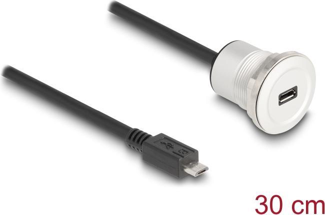 Actual product image Delock USB 2.0 Micro-B built-in socket with cable whip plug (0.30 m, USB 2.0)