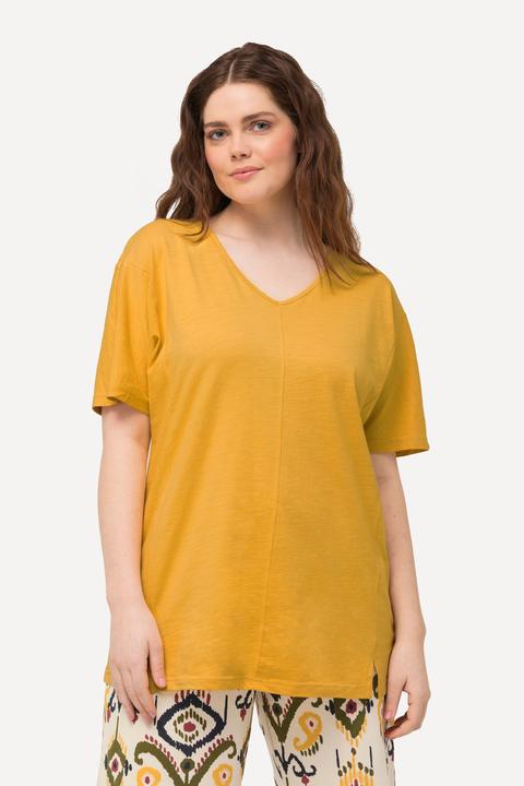 Image du produit Ulla Popken T-shirt à coutures fantaisie, col V et manches courtes, coton bio (42, 44)