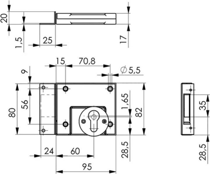 Actual product image Amf Deadbolt lock 49 DIN left / right PZ with angled striking plate Backset 60 mm