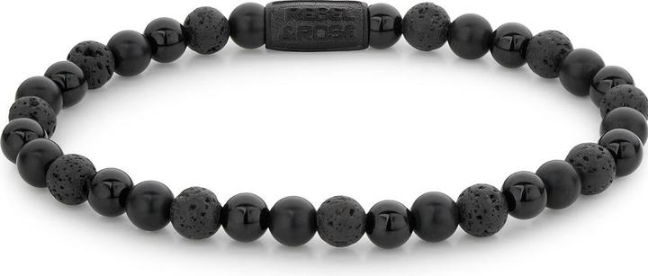 Image du produit Rebel & Rose Bracelet Black Rocks RR-60088-B-M Unisexe (17.50 cm, Onyx, Acero inoxidable, Piedra de lava, Ágata)