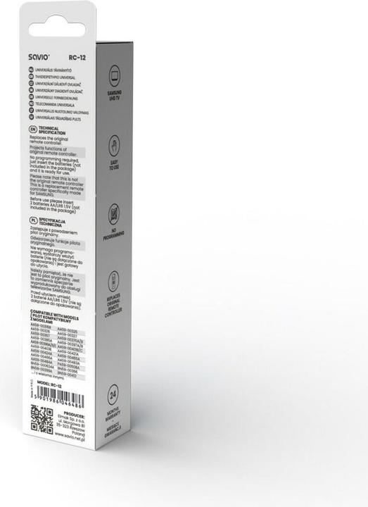 Image du produit Savio RC-12 Télécommande IR Wireless TV (Télécommande spécifique à l'appareil, Infrarouge)