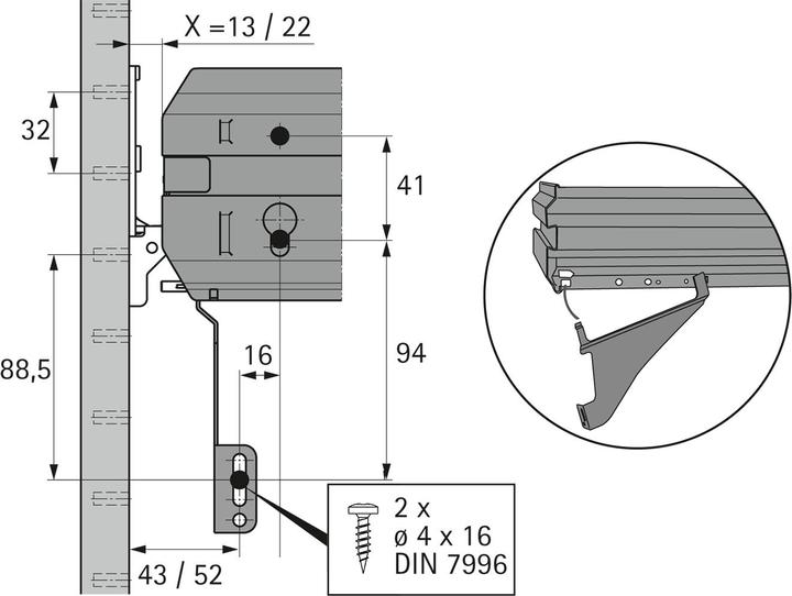 Actual product image Hettich Fascia supports for hanging file frames and wide drawers (1 pcs.)
