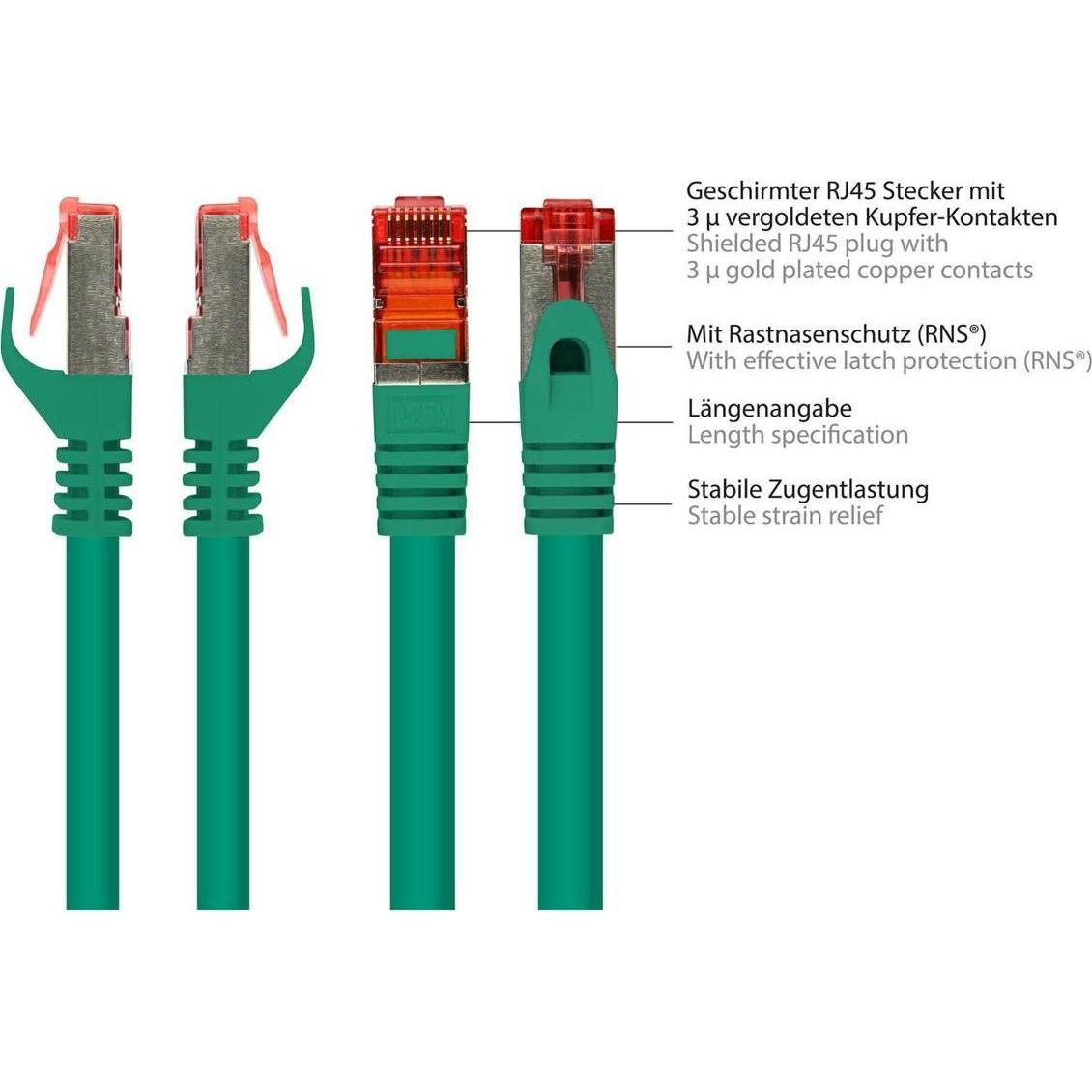 Thumbnail - Kabelmeister RNS Patchkabel mit Rastnasenschutz, Cat. 6, S/FTP, PiMF, PVC, 250MHz, grün, 40m (S/FTP, CAT6, 40 m), Netzwe...