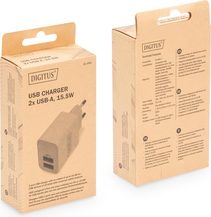 Produktbild Digitus USB Ladegerät 2x USB-A, 15,5W (15.50 W)