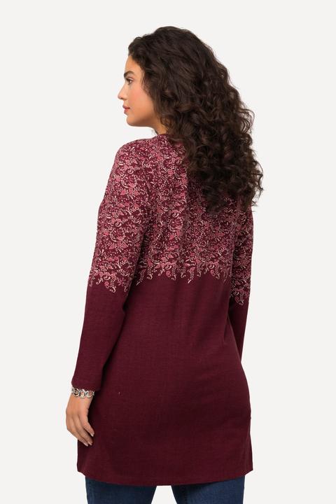 Actual product image Ulla Popken V-Neck Placement Print Long Sleeve A-line Knit Tunic (56)