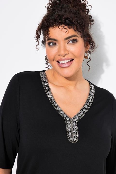 Produktbild Ulla Popken T-Shirt, Ziersteine, A-Linie, V-Ausschnitt, Halbarm (42, 44)
