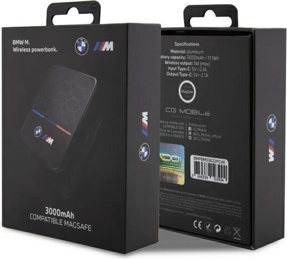 Image du produit BMW Powerbank indukcyjny BMPBMS3K22PGVK 5W 3000mAh + câble czarny/black M Collection MagSafe (3000 mAh, 5 W, 11 Wh)